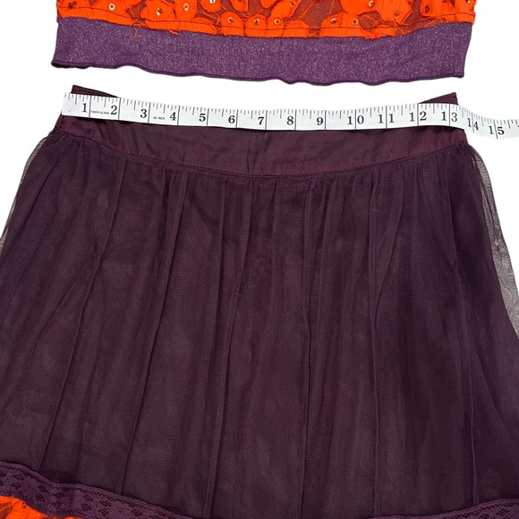 VINTAGE 90S RETRO ORANGE PURPLE LACE THREE PIECE TOP SKIRT - Picture 5 of 16